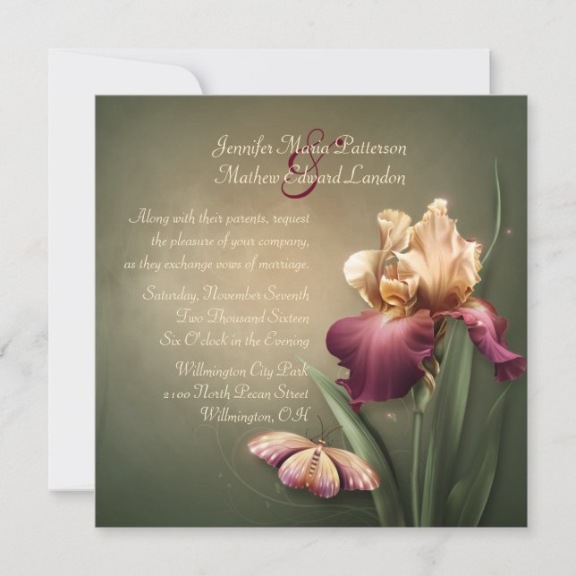 Bourgogne et Faire-part de mariage Cream Iris (Devant)