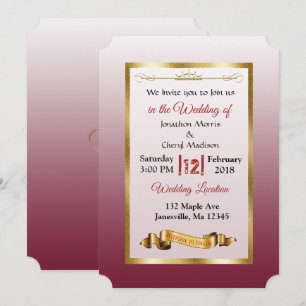 Bourgogne et Gold Gradient Mariage Invitations