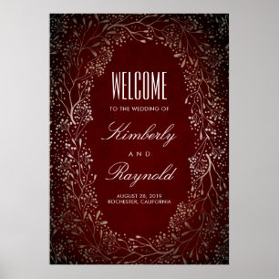 Bourgogne et or Floral Mariage Affiche de bienvenu