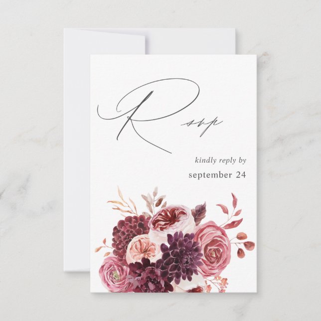 Bourgogne et rose Floral 8A w Repas RSVP (Devant)