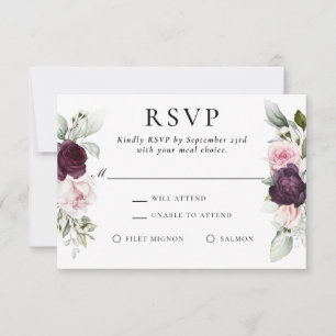 Bourgogne et rose Floral Elégant RSVP Meal Choice