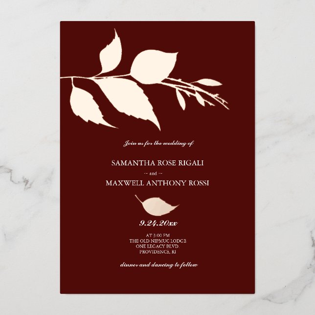 Bourgogne et Rose Gold Wedding Invitations (Recto)