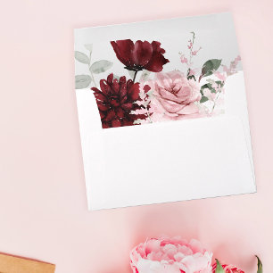 Bourgogne et rose pâle 6 enveloppes florales