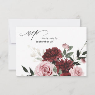 Bourgogne et rose pâle Floral 6 w Carte RSVP de re