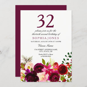 Bourgogne Fleurs 32e anniversaire Invitation
