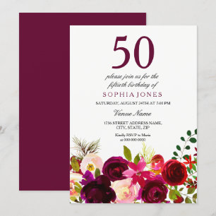 Bourgogne Fleurs 50e anniversaire Invitation
