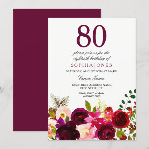 Bourgogne Fleurs 80e anniversaire Invitation