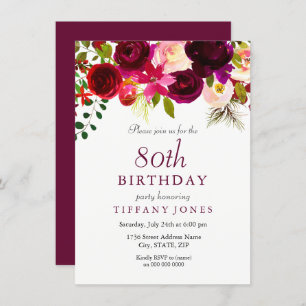 Bourgogne Fleurs 80e anniversaire Invitation