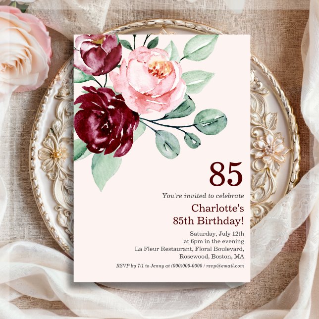 Bourgogne Floral 85e anniversaire Invitation (Créateur téléchargé)