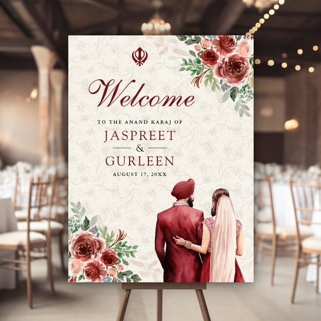 Bourgogne Floral Anand Karaj Affiche de bienvenue  (Créateur téléchargé)