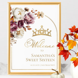 Bourgogne Floral Automne Sweet sixteen Affiche de 