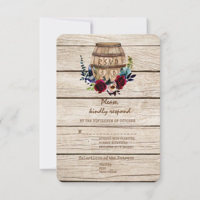 Bourgogne Floral Barrel Mariage de automne RSVP (Devant)