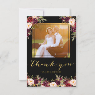 Bourgogne Floral Black Gold Photo Mariage Merci