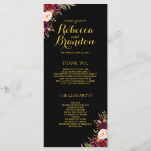 Bourgogne Floral Black Gold Programme de mariage p