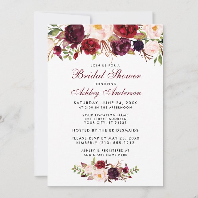 Bourgogne Floral Bridal Show Invitation BW (Devant)