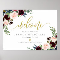 Bourgogne Floral calligraphie Mariage Affiche de b