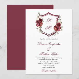 Bourgogne Floral Crest Faire-part de mariage