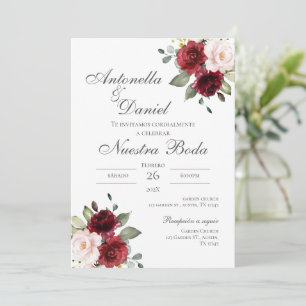Bourgogne Floral Faire-part de mariage en espagnol