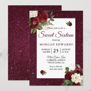 Bourgogne Floral Faux Metallic Sweet 16 Invitation