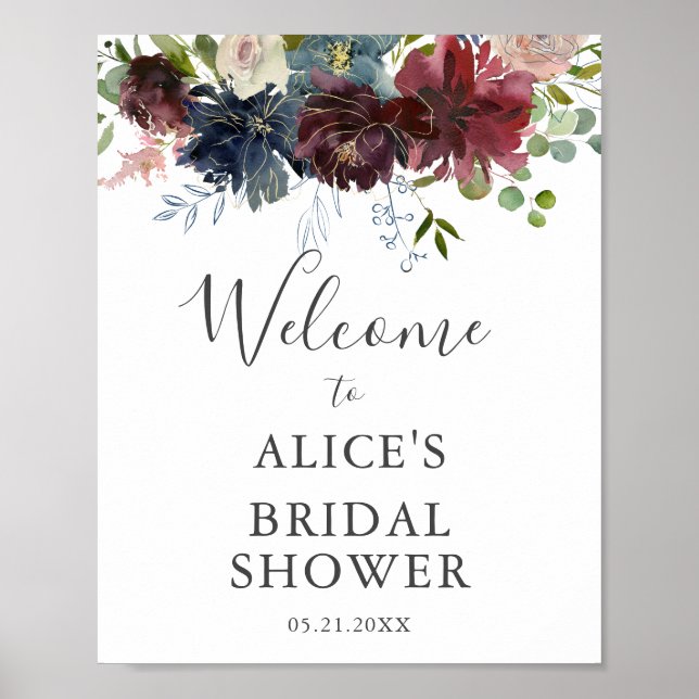Bourgogne Floral Fête des mariées Affiche de bienv (Devant)