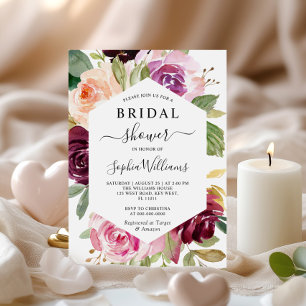 Bourgogne Floral Frame Bridal Douche Invitation