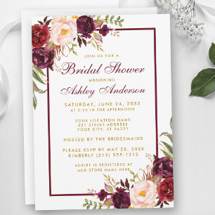 Bourgogne Floral Gold Bridal Invitation F