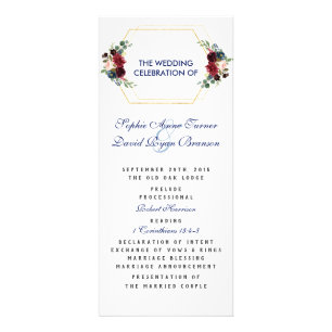 Bourgogne Floral Gold Hexagon Programme de mariage