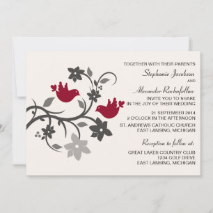 Bourgogne Floral Lovebirds Faire-part de mariage