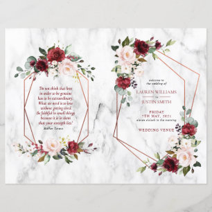 Bourgogne Floral Mariage Programme de 1/2 pages