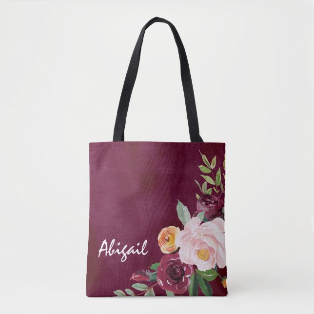 Bourgogne Floral Peonies Sac fourre-tout personnal (Devant)