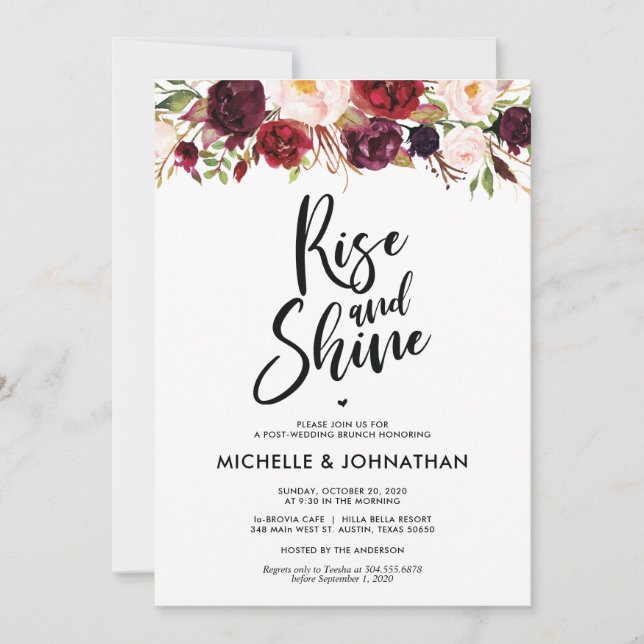 Bourgogne Floral Post Mariage Brunch Invitation (Devant)