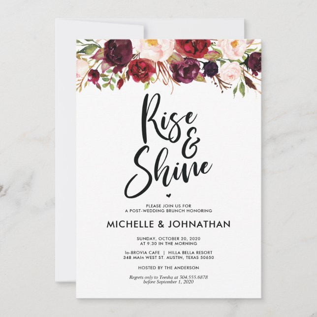 Bourgogne Floral Post Mariage Brunch Invitation (Devant)