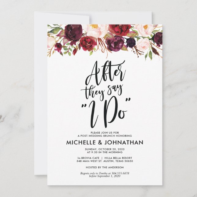 Bourgogne Floral Post Mariage Brunch Invitation (Devant)