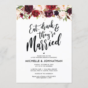 Bourgogne Floral Post Mariage Brunch Invitation