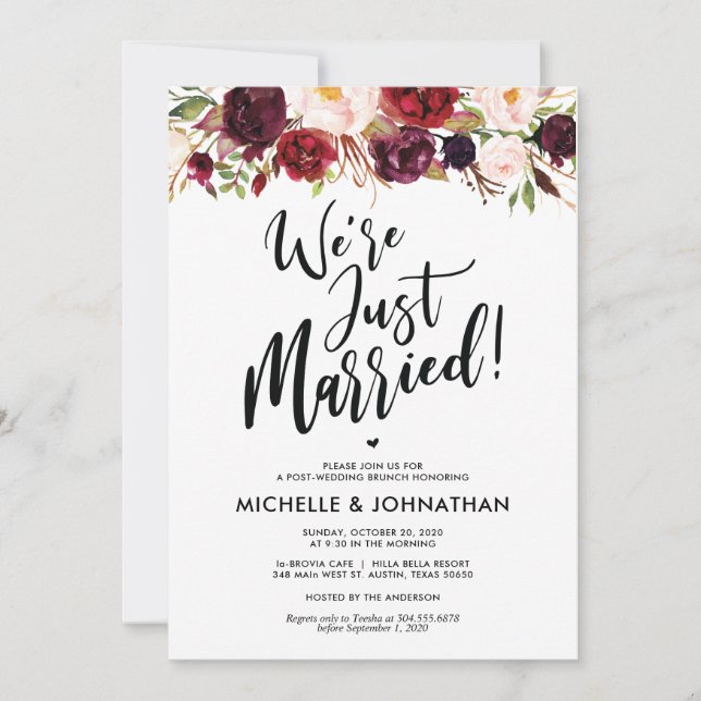 Bourgogne Floral Post Mariage Brunch Invitation (Devant)