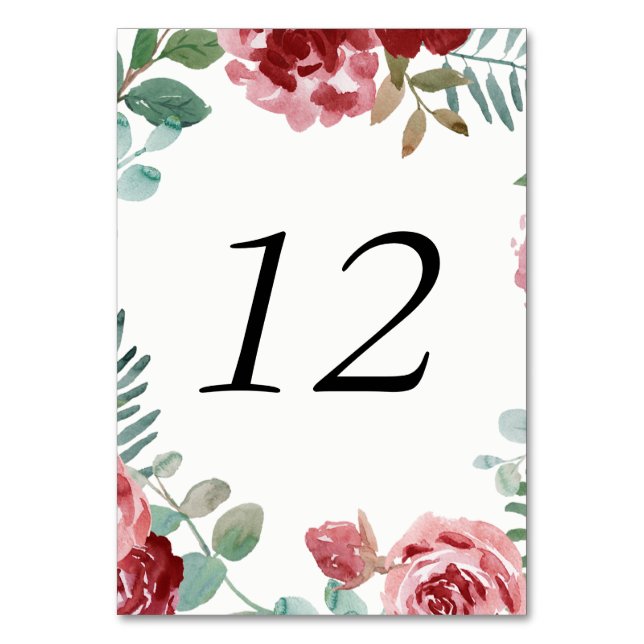 Bourgogne Floral Rose Folial Table Numéro Cartes (Par défaut)
