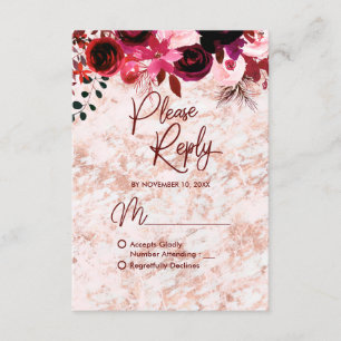 Bourgogne Floral & Rose Gold Mariage Réponse RSVP