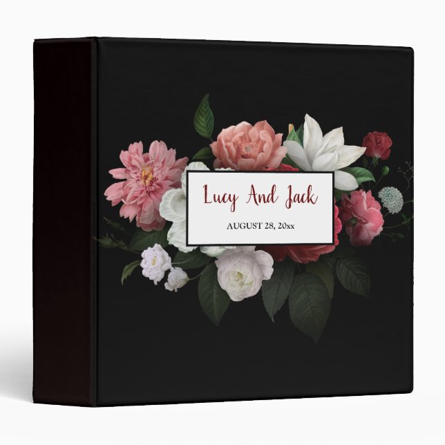 Bourgogne Floral Rustique 3 Classeur (Devant/Côté)