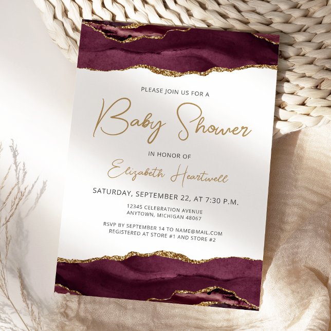 Bourgogne Gold Agate Baby shower Invitation (Créateur téléchargé)