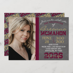 Bourgogne & Gold Chalkboard Graduation Invitation