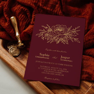 Bourgogne Gold Floral Faire-part de mariage Formel
