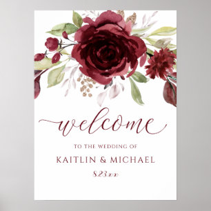 Bourgogne Mariage Affiche de bienvenue Vin Aquarel