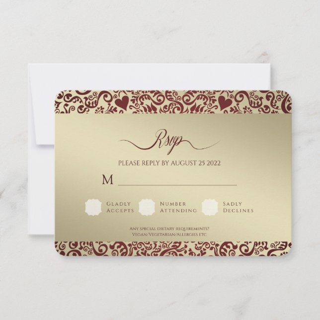 Bourgogne Mariage damassé Carte photo Merci (Devant)