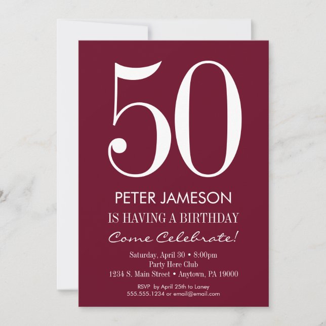 Bourgogne Maron moderne Adulte Invitations d'anniv (Devant)