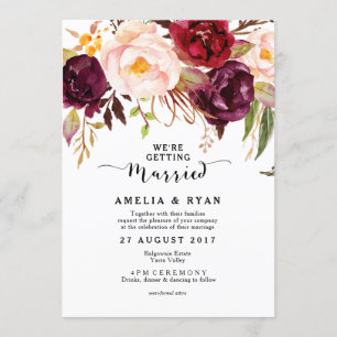 Bourgogne Marsala Floral Faire-part de mariage Rus