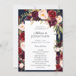 Bourgogne Marsala Programme de mariage floral Mari