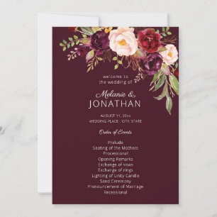 Bourgogne Marsala Programme de mariage floral V2