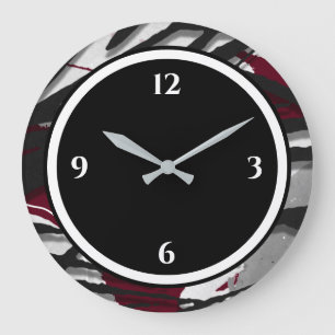 Bourgogne Noir & Blanc Abstrait Grande horloge