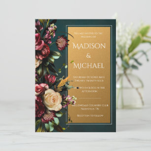 Bourgogne & Or Floral Faire-part de mariage modern