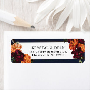 Bourgogne Orange Floral Foncé Adresse de Retour